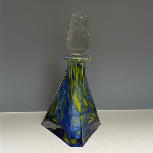 Blue and Yellow Art Glass Perfume Bottle - Picture 1 of 2